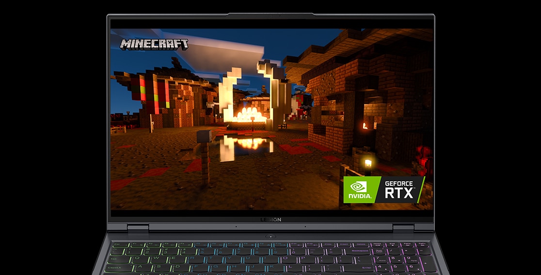 Vue avant de l’ordinateur portable de gaming Lenovo Legion 5i Pro Gen 7 (16 '' Intel), légèrement ouvert 