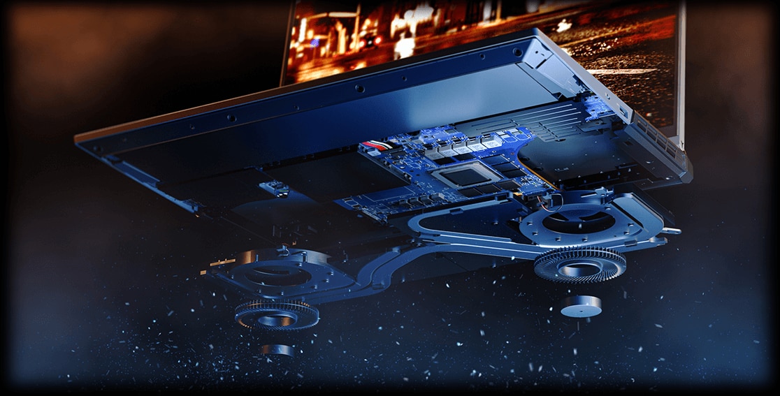 Lenovo Legion 5 Pro (16” AMD), top view showing keyboard 