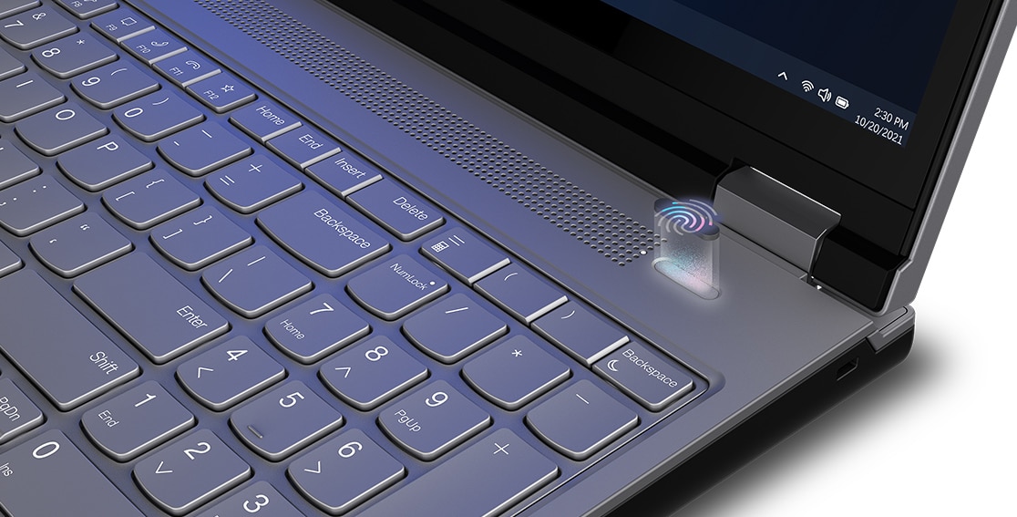 Left-side view of ThinkPad P16s mobile workstation, opened, showing parts of display and keyboard