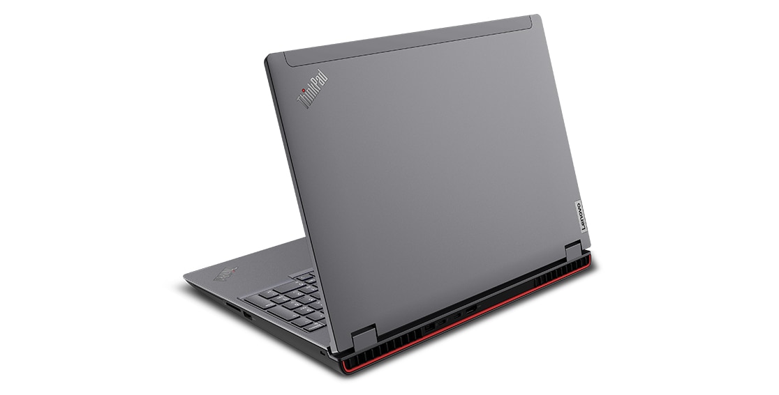 Left-side view of ThinkPad P16s mobile workstation, opened, showing parts of display and keyboard 