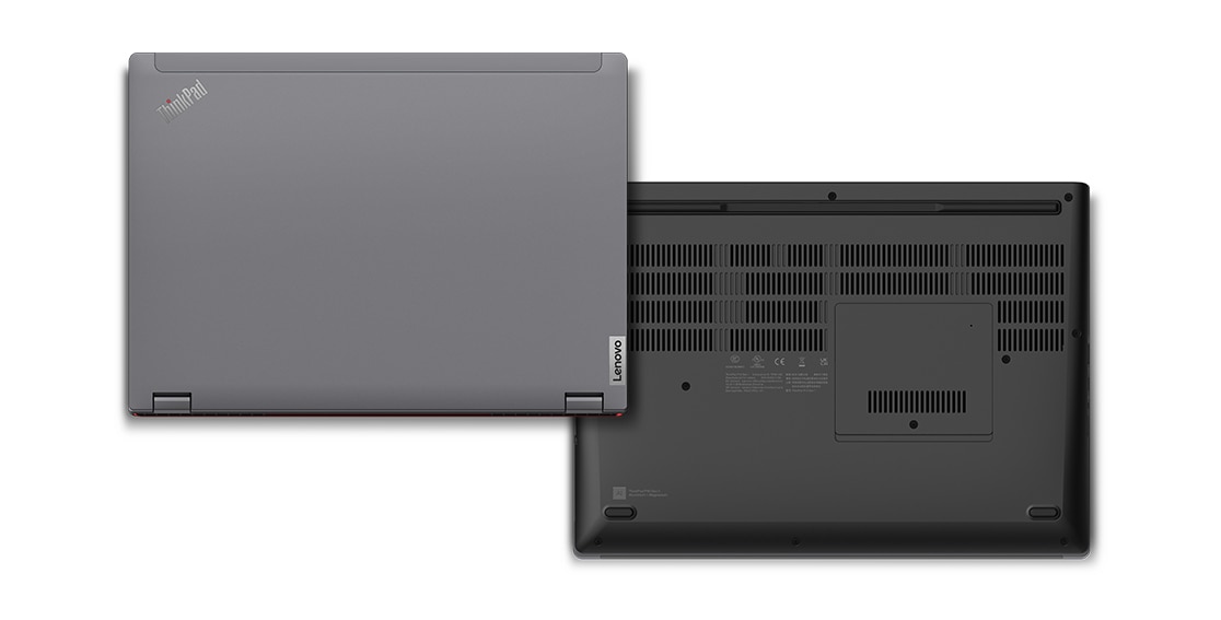 Front-facing, close-up view of ThinkPad P16s mobile workstation, showing display and keyboard edge