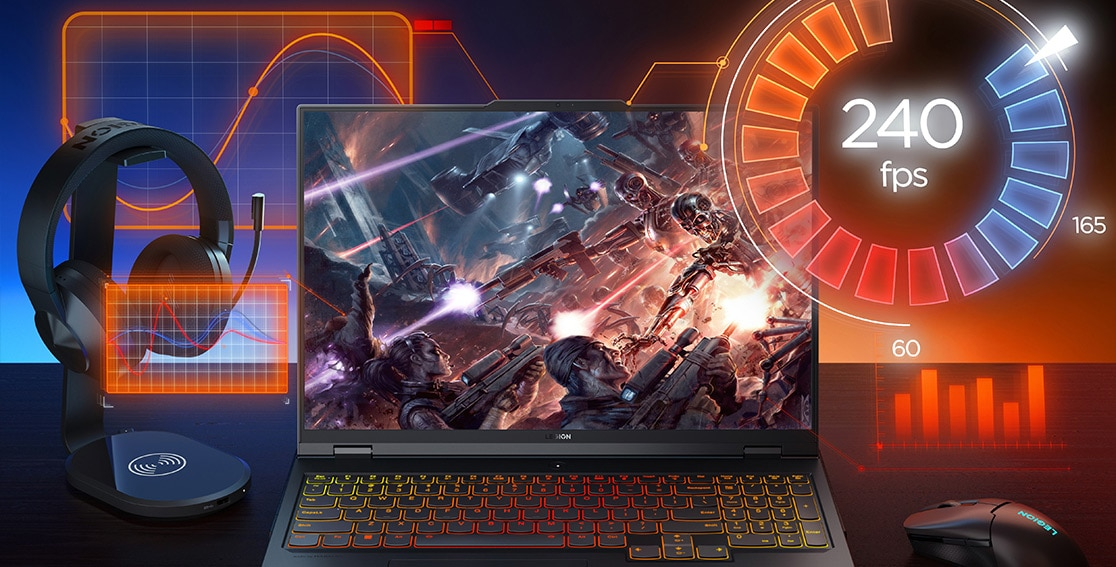 Représentation animée de la puissance du Lenovo Legion AI Engine+ sur le portable de gaming Lenovo Legion Pro 7 Gen 8 