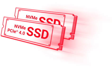 Schéma en 2D de deux SSD NVMe PCIe Gen 4, sur fond noir.