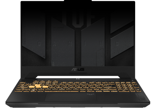 TUF Gaming F15, avec une représentation artistique de l'équilibre de l'égalisation en arrière-plan.