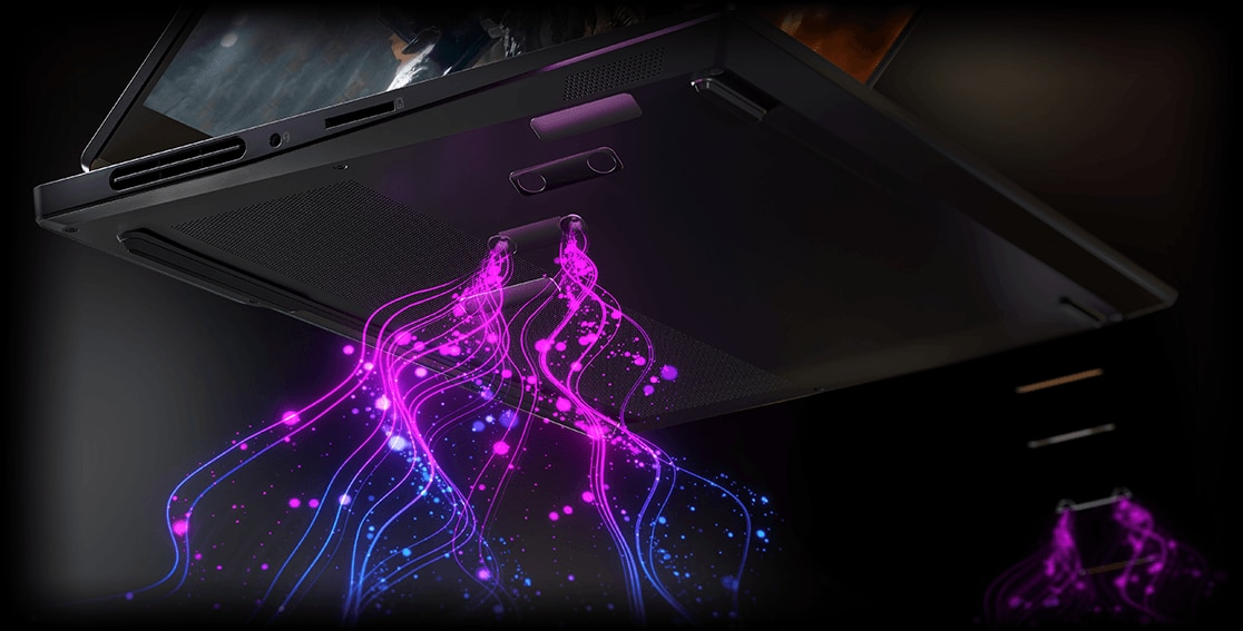 Portable pour gamer Lenovo Legion Slim 7 (15'' AMD), vue de face, légèrement ouvert