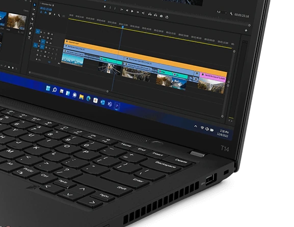 Front-facing view of ThinkPad T14 Gen 3 (14 Intel), showing display and edge of keyboard
