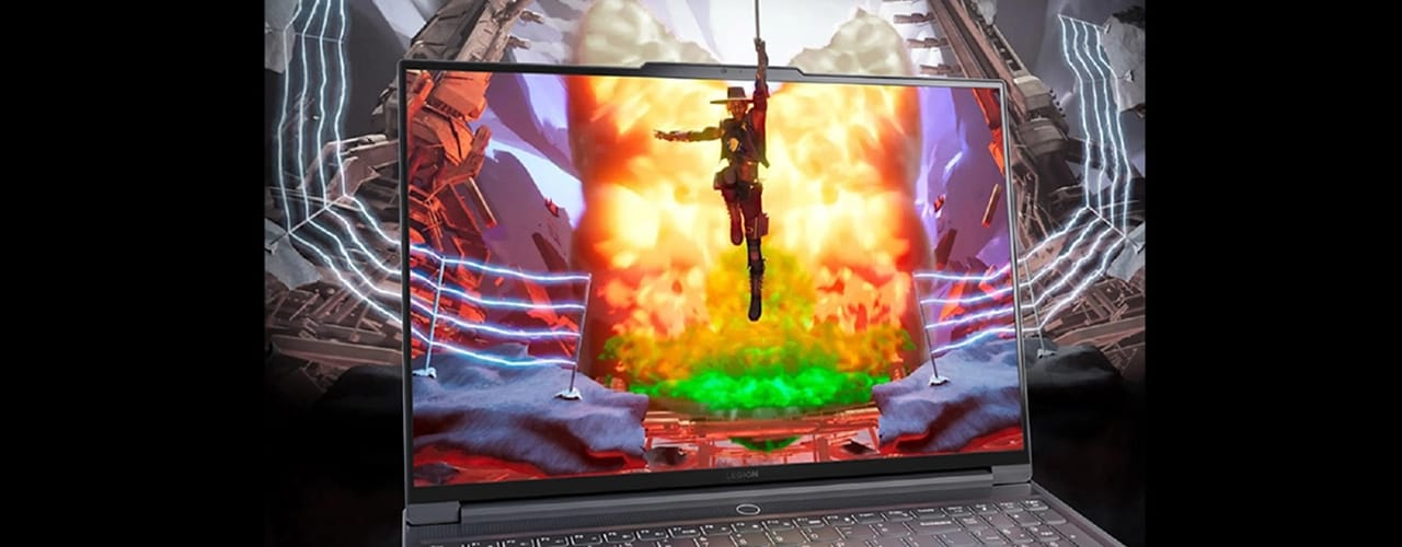 Legion Slim 7 Gen 7 (16'' AMD) ouvert, Apex Legends à l’écran