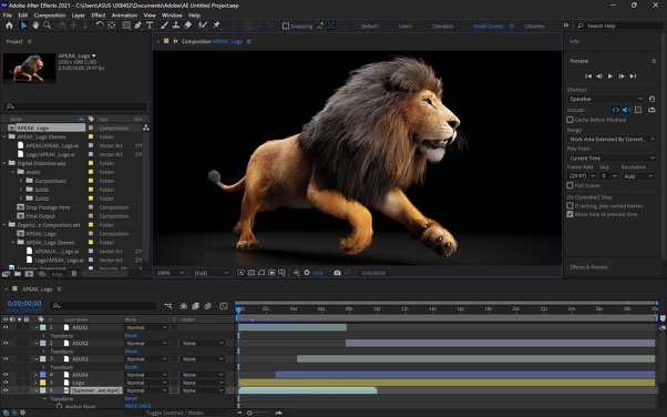 Une application de montage d'animation montrant un lion animé