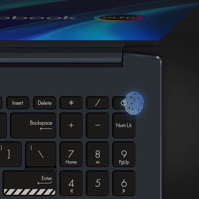 Gros plan du capteur d'empreintes digitales sur le bouton d'alimentation.