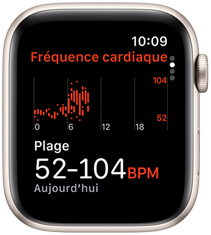 Écran de l'app Fréquence cardiaque affichant la moyenne des battements par minute au cours de la journée.