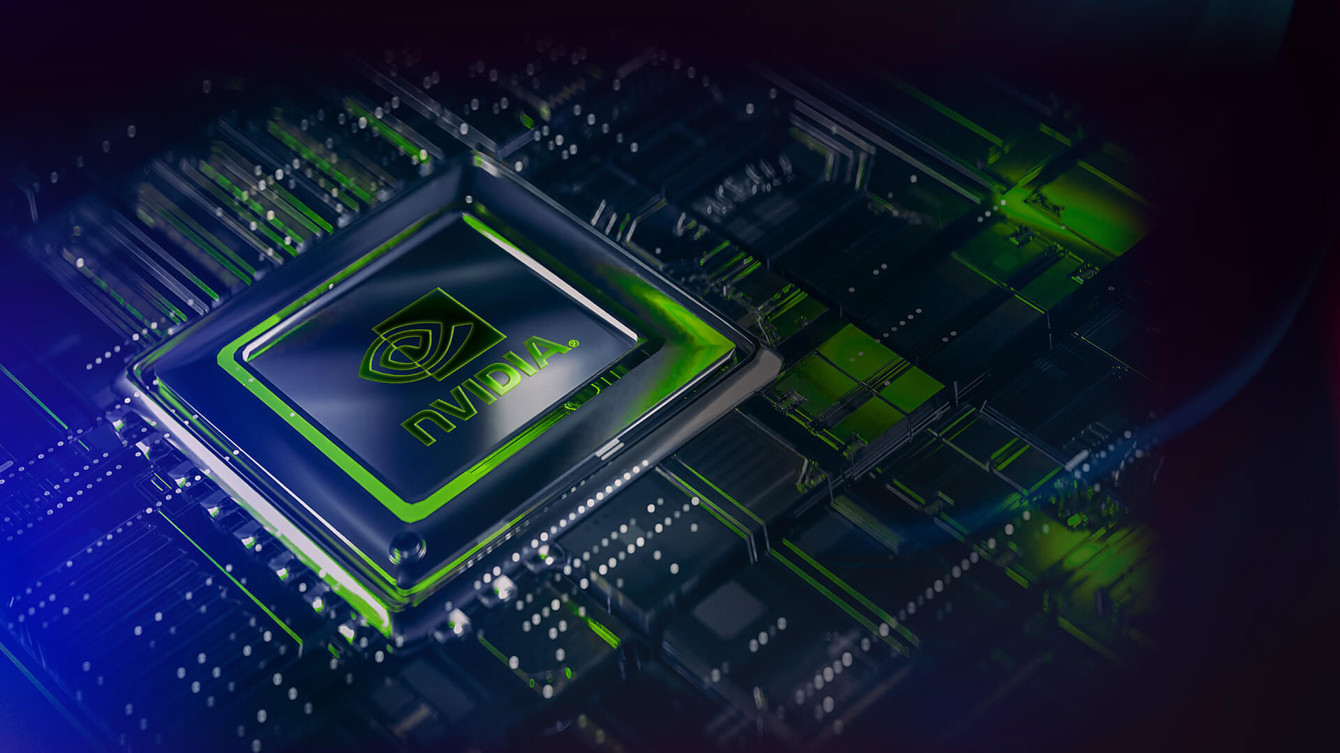 Le die du GPU NVIDIA GeForce RTX sur un PCB, alimenté en électricité.