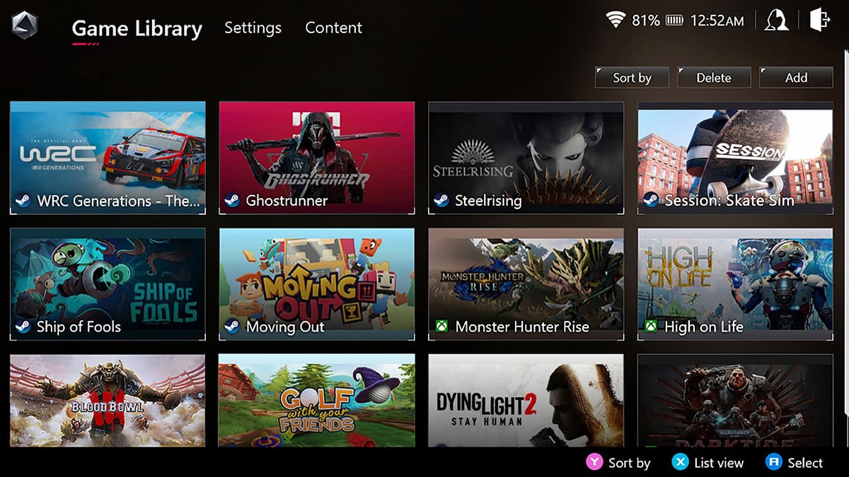 L’interface utilisateur de la Bibliothèque de jeux