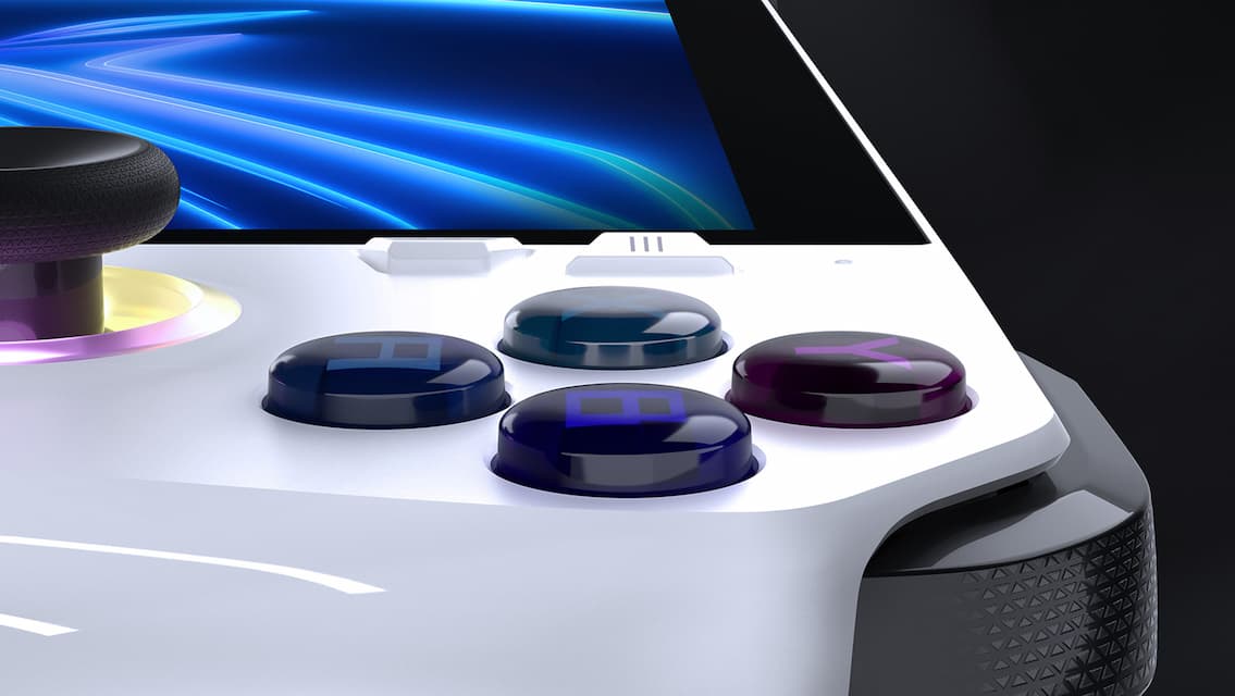 Gros plan sur le joystick droit et les boutons AXBY de la ROG Ally.