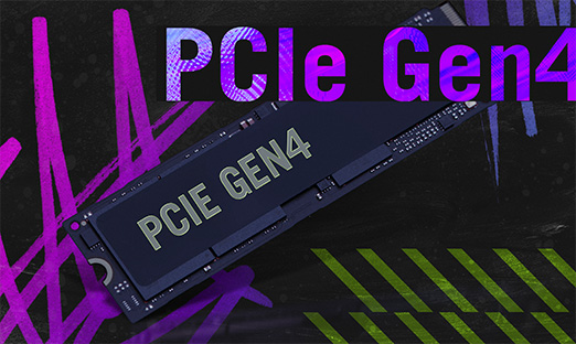 Un lecteur M.2 PCIe Gen 4, sur un fond de fumée.