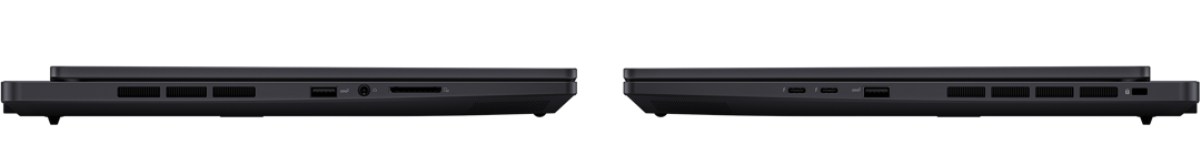 Vue lattérale d'un ProArt Studiobook 16 OLED montrant les ports d'E/S