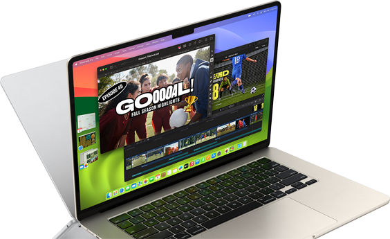 Écran de MacBook Air affichant une vidéo en cours de montage pour démontrer les capacités de la puce M3