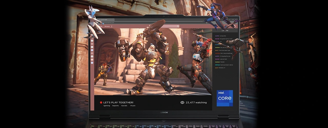Closeup of Legion Pro 5i Gen 9 screen with performance provided by Intel® Core™ processors